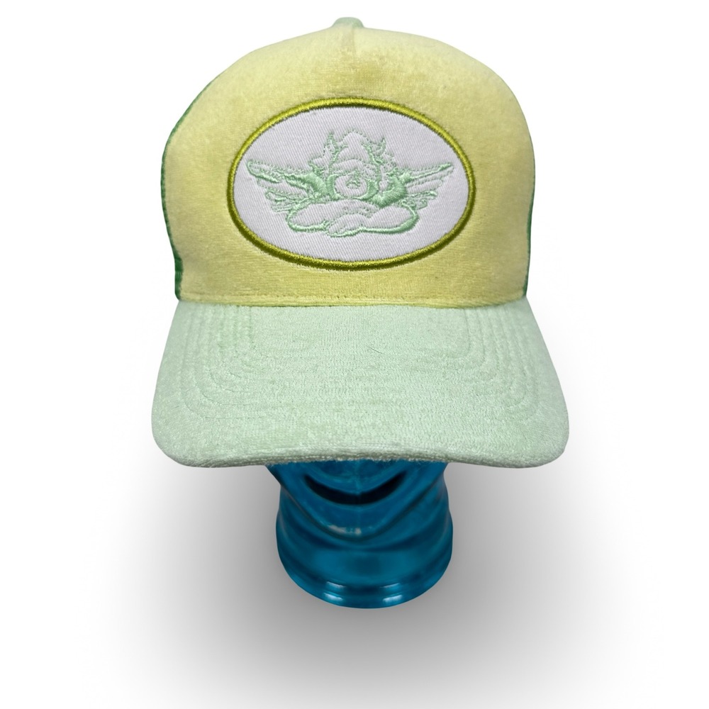Boys Lie Oso Trucker Snapback Hat Green Yellow Terry Cloth Angel Logo Cap